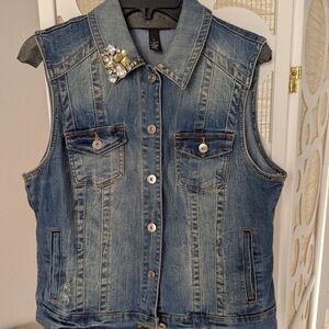 Denim Vest with Jewel Accent